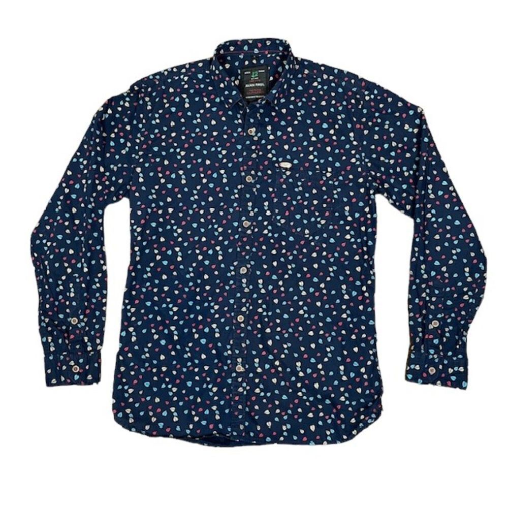 Avan Paul Men's Button Down Shirt Navy‎ with Multi Color Leaves Size Large